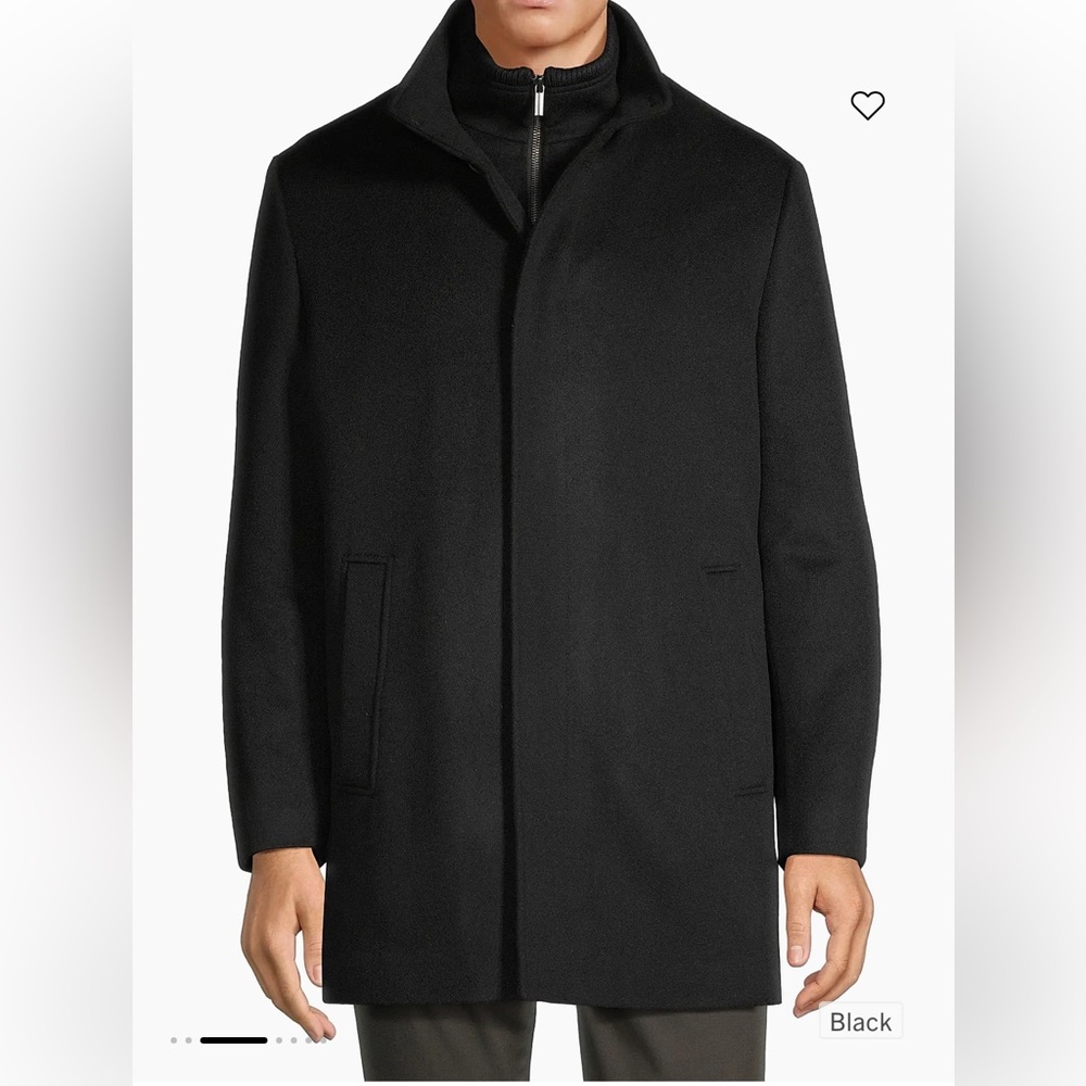 CARDINAL OF CANADA 100% WOOL CAR COAT BLACK ZIPPER AND HIDDEN BUTTON UP MEN LG